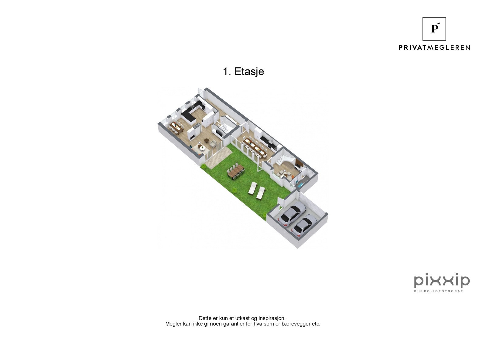 3D plantegning 1. etasje, ikke målsatt, kun en illustrasjon Galleribilde