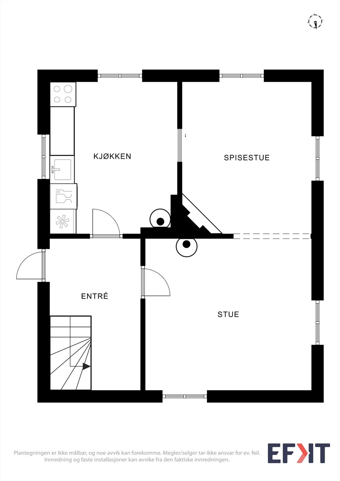 Første etasje består av entré, kjøkken, spisestue og stue. Galleribilde