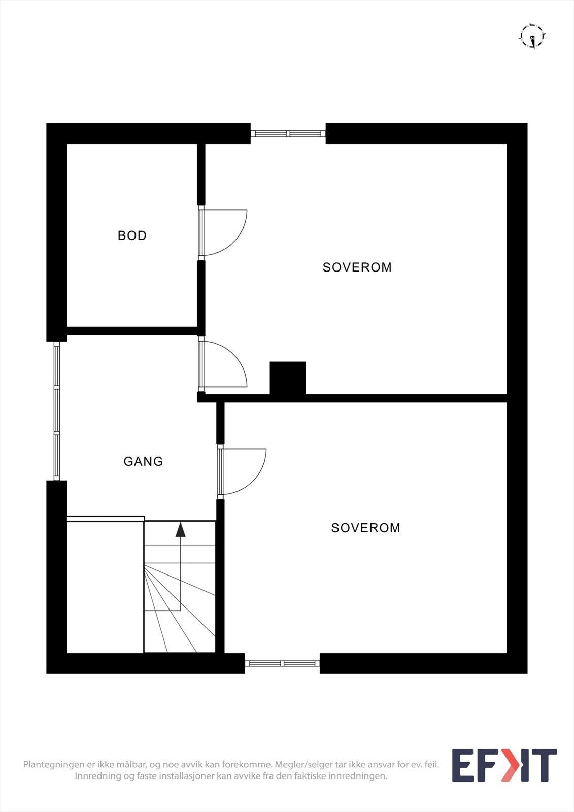 Andre etasje er innredet med gang, to soverom og en praktisk bod. Galleribilde