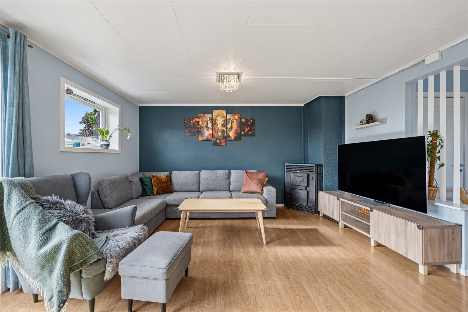 Her er det montert en peisovn for hygge og varme på kalde dager. Galleribilde