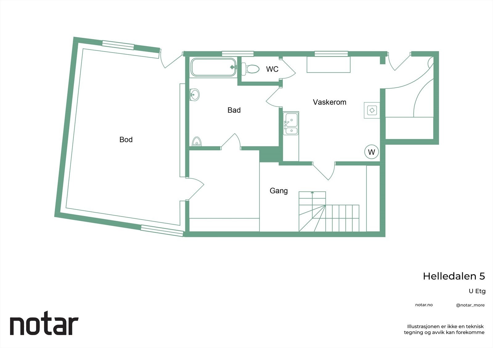 Planløsning underetasje
Tegninger viser dagens rominndeling og bruk. Det foreligger ikke byggemeldte godkjente tegninger, og det er derfor ikke grunnlag for å avklare lovlighet. Galleribilde