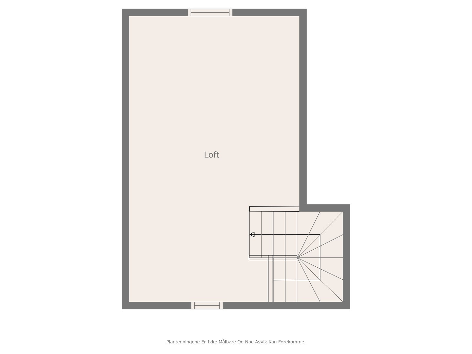 Plantegning loftsetasje. (Loftet er innredet og omgjort uten byggemelding til kommunen) Galleribilde