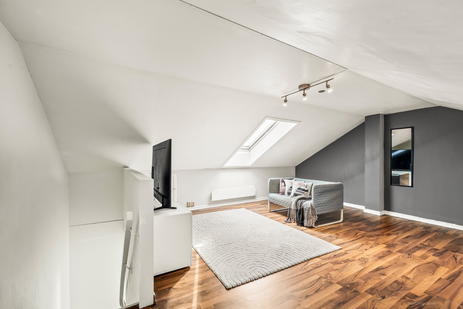 Rommet har plass til en sofaløsning og underholdningsavdeling, her kan barna og ungdommen samles til hyggelige filmkvelder eller leke stunder. Galleribilde