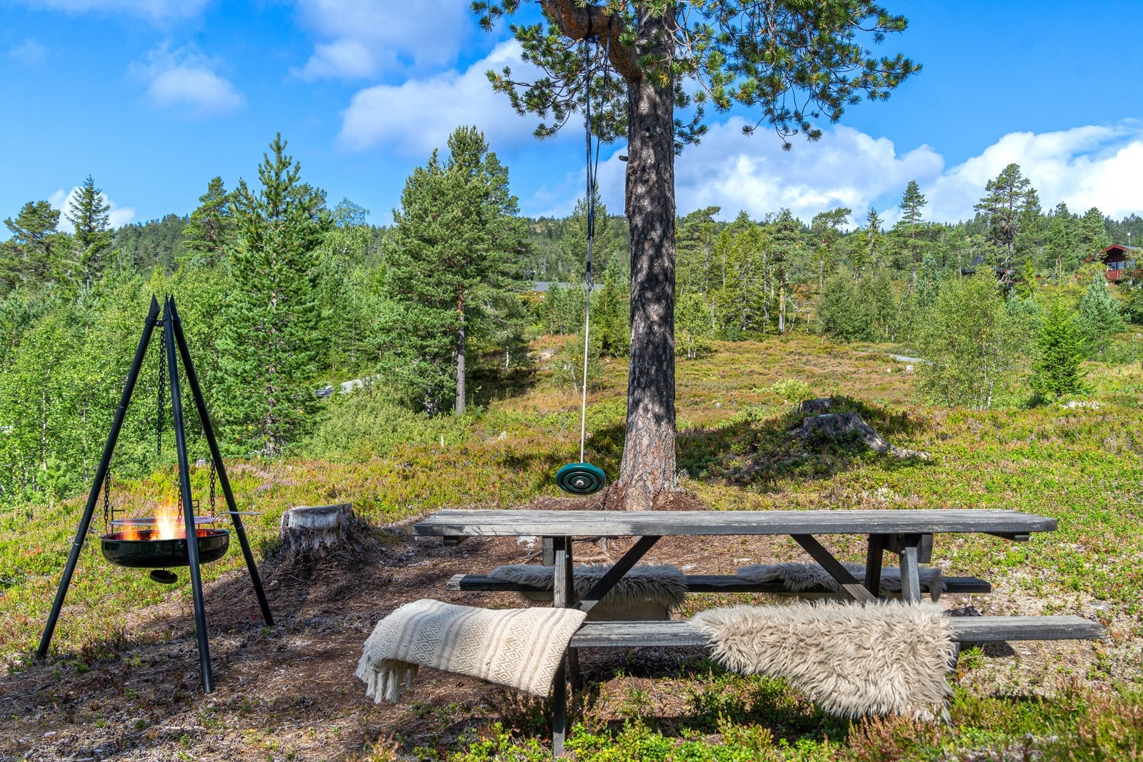 Herlig bålplass bak hytten for hyggelig sosial omgang med vanner og familie Galleribilde