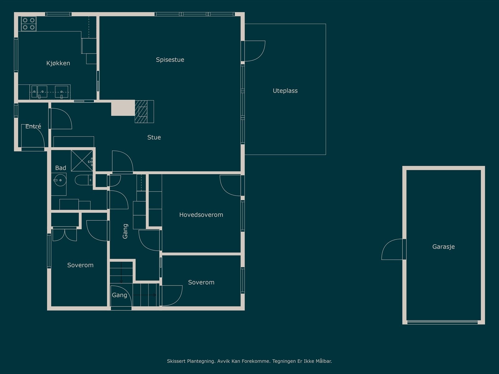Skissert plantegning av hovedetasjen. Galleribilde