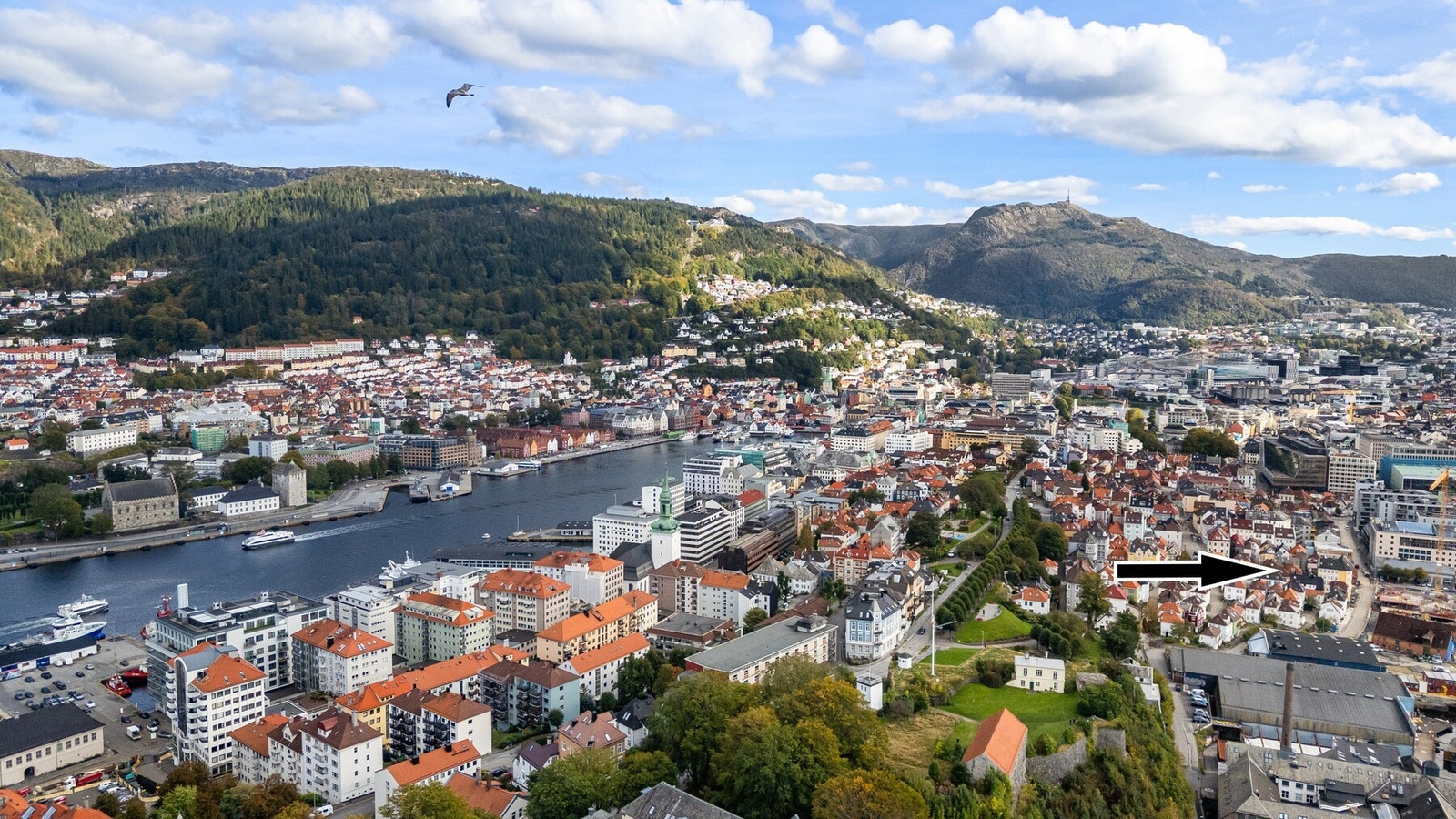 Det er bare få minutter å gå inn til sentrumskjernen, tilsvarende avstand i motsatt retning til stort parkanlegg og Nordnes sjøbad. Galleribilde