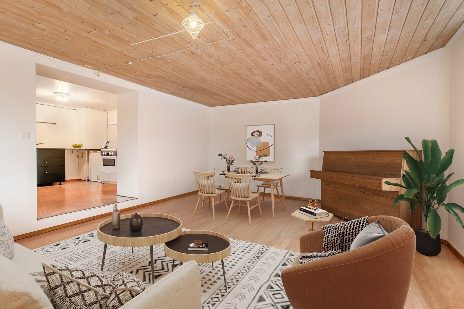 Interiøret er illustrert slik at du kan se hvordan rommet kan dekoreres Galleribilde