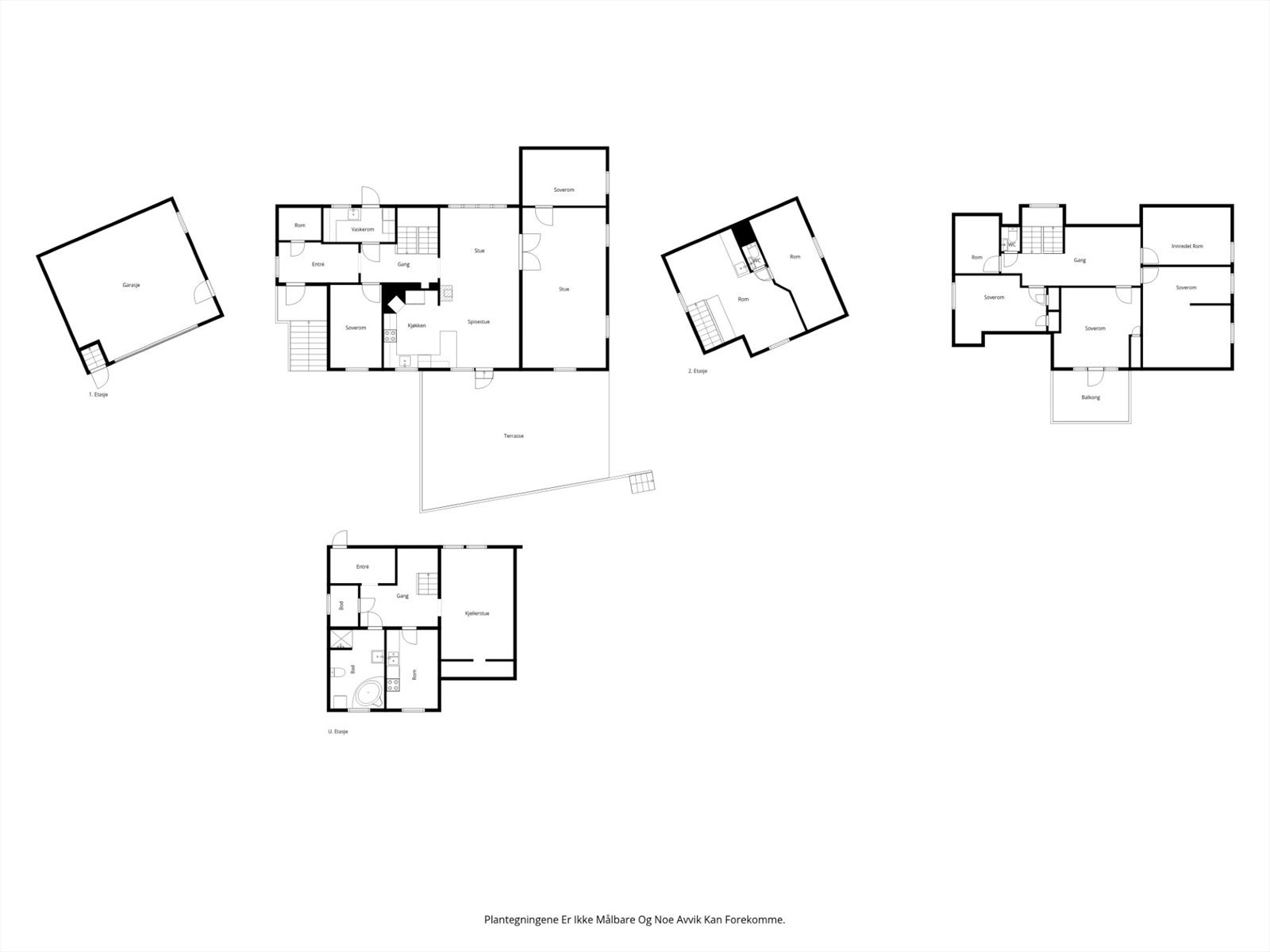 Skissert plantegning over alle etasjene og bygningsdelene. Galleribilde