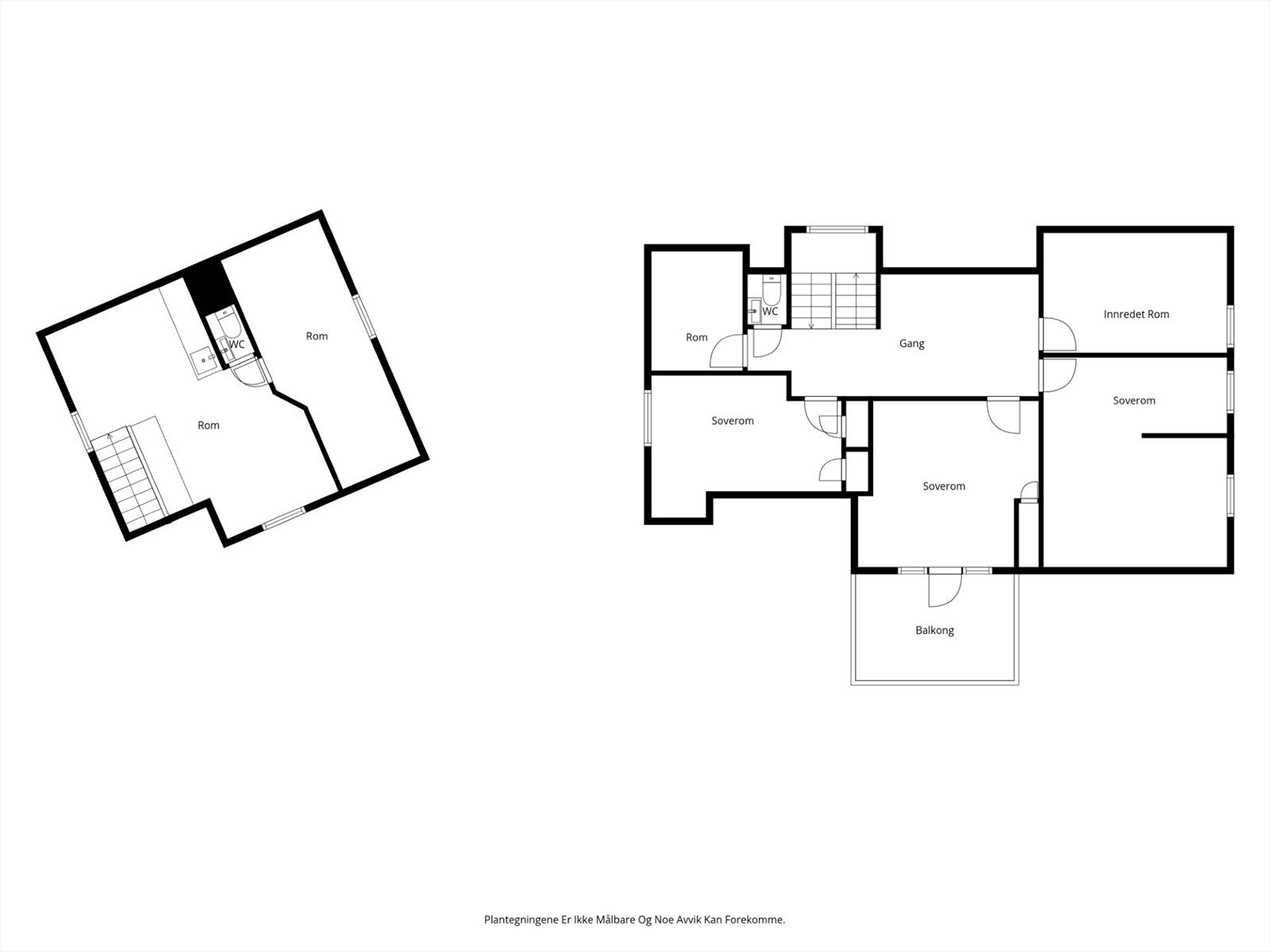 Skissert plantegning av 2. etasje. Rom betegnet som "innredet rom" er byggemeldt som bod. Rom betegnet som "rom" er byggemeldt som soverom. Galleribilde