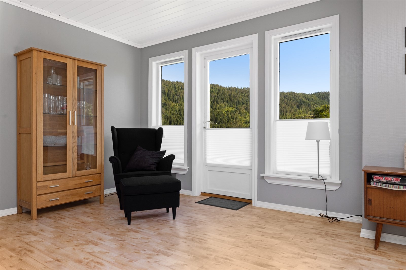 Fra stuen er det utgang til terrasse og hage Galleribilde