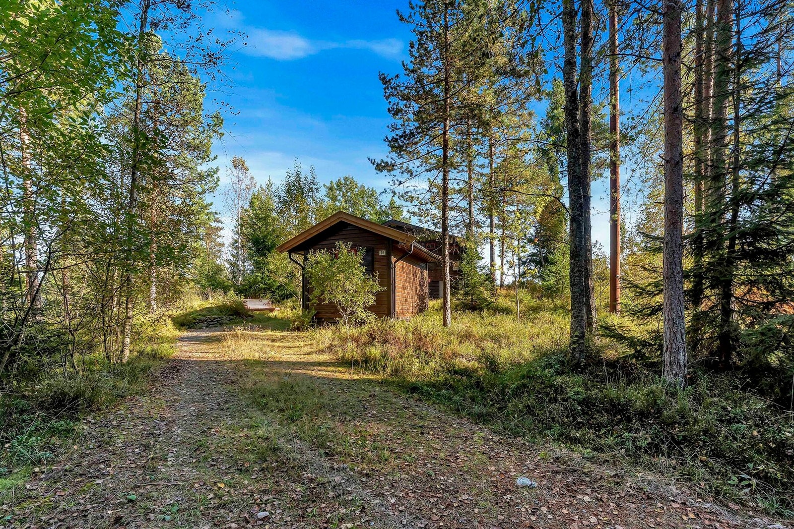 Innkjøringen med parkering. I forkant ser du bygning som i dag brukes som anneks, men er registrert som verksted. Galleribilde