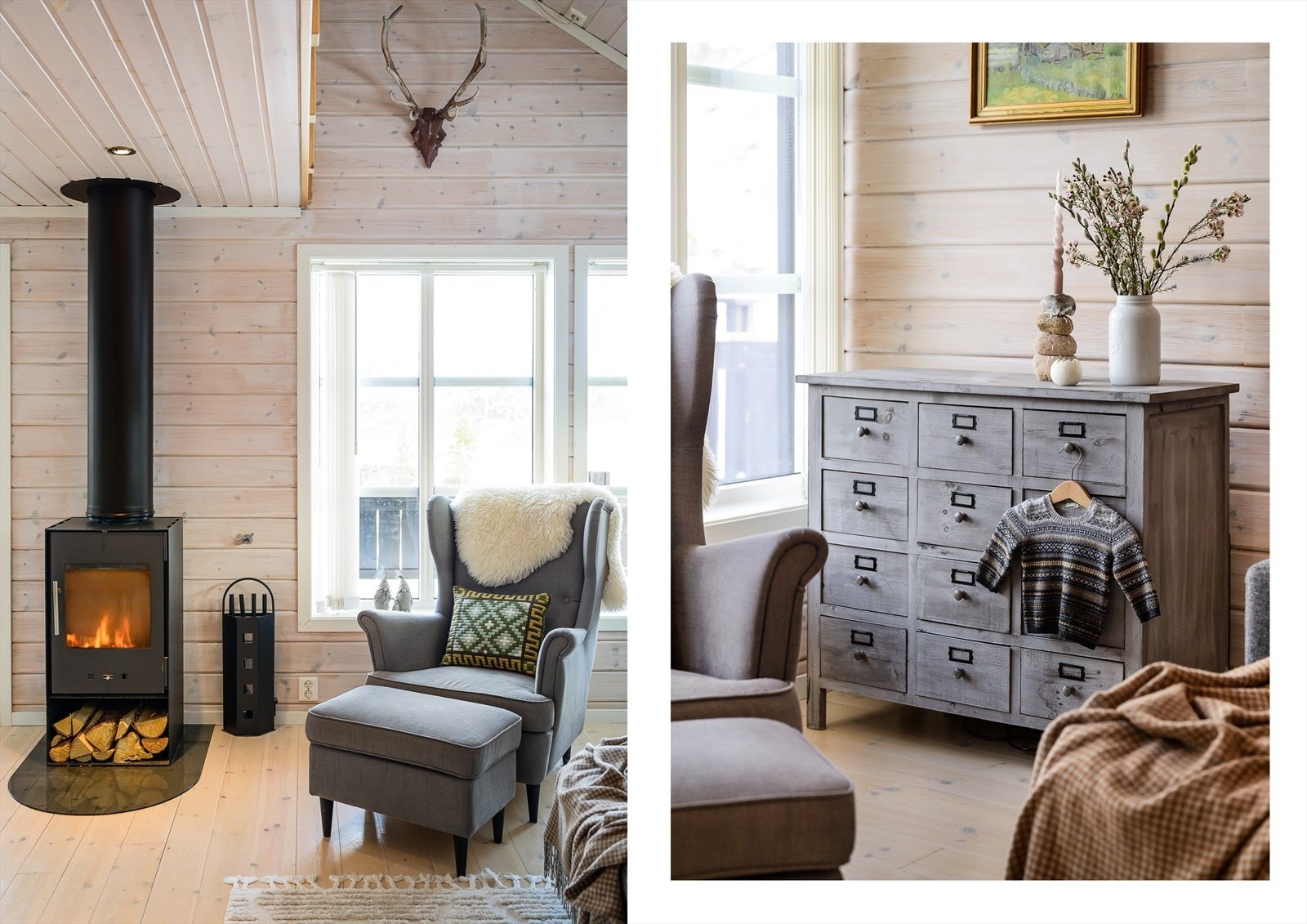 Praktisk vedovn i stue som gir god oppvarming. Galleribilde