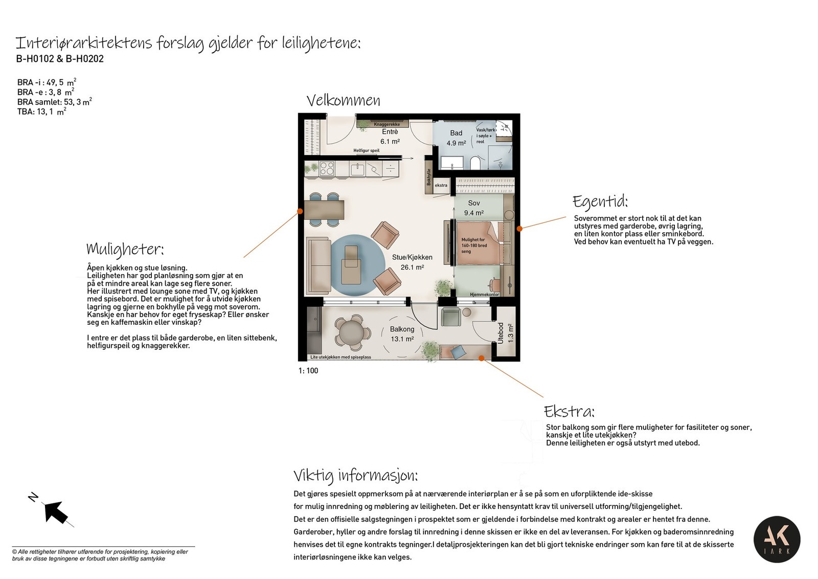 Interiørarkitekt har tegnet forslag til møblering av leiligheten Galleribilde