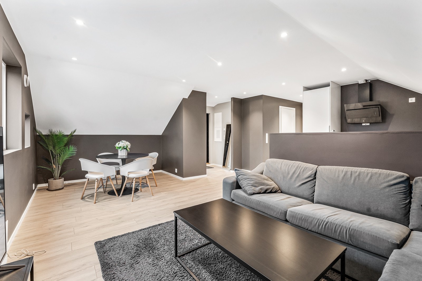 Denne består av en åpen stue-/kjøkkenløsning med god plass til sofagruppe og spisebord. Galleribilde