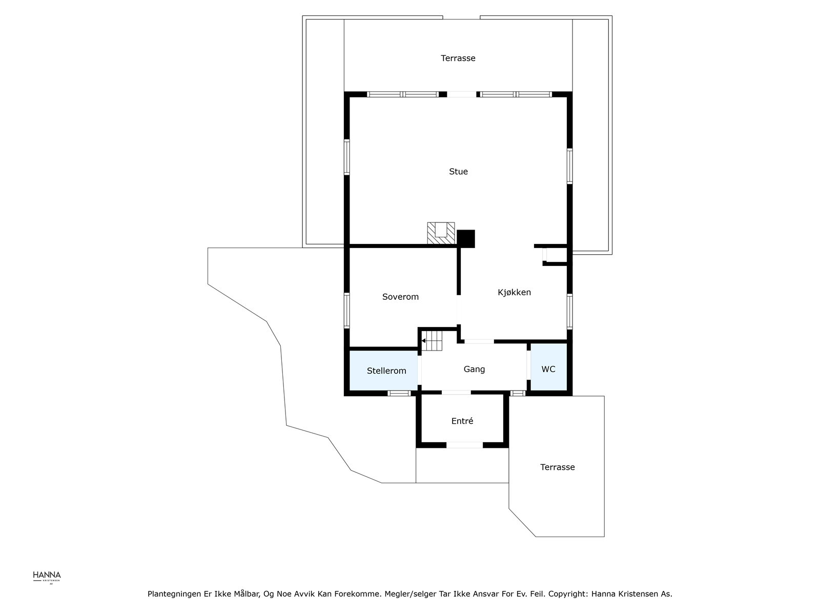 Plantegning av hyttas hovedetasje og uteområder rundt hytta Galleribilde
