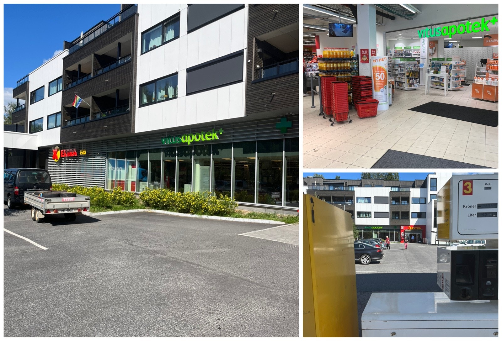 Stor Extra butikk og apotek, samt Shell i nærområdet Galleribilde