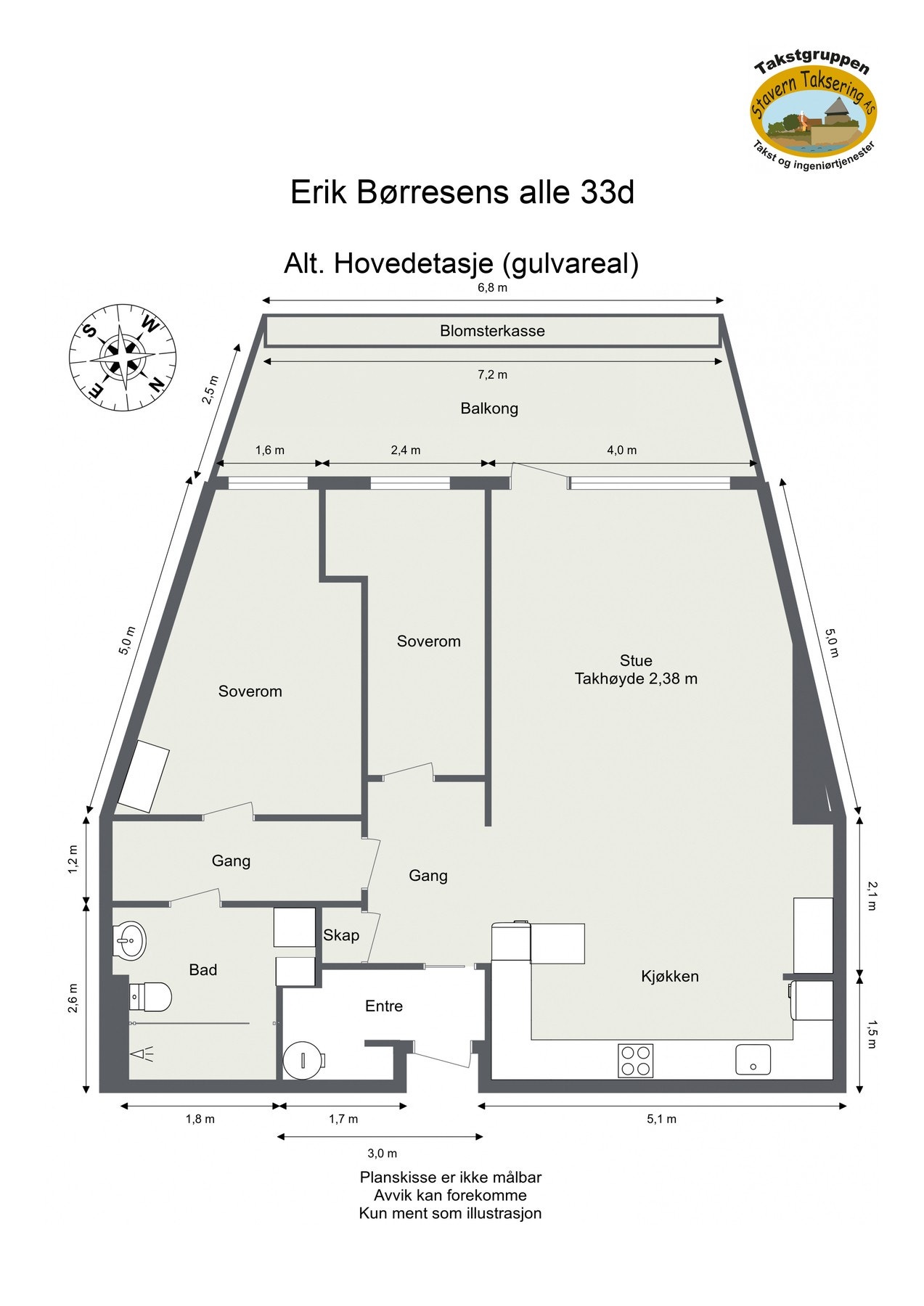 Alternativ planløsning som gir 2 helhetlige soverom. Dette er tilnærmet slik leiligheten så ut før nåværende eiers endringer Galleribilde