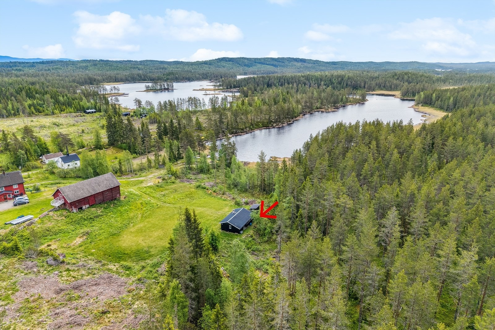 Idylliske skogsvann som henger sammen med smale sund og kanaler. Perfekt for padling på sommeren. Galleribilde