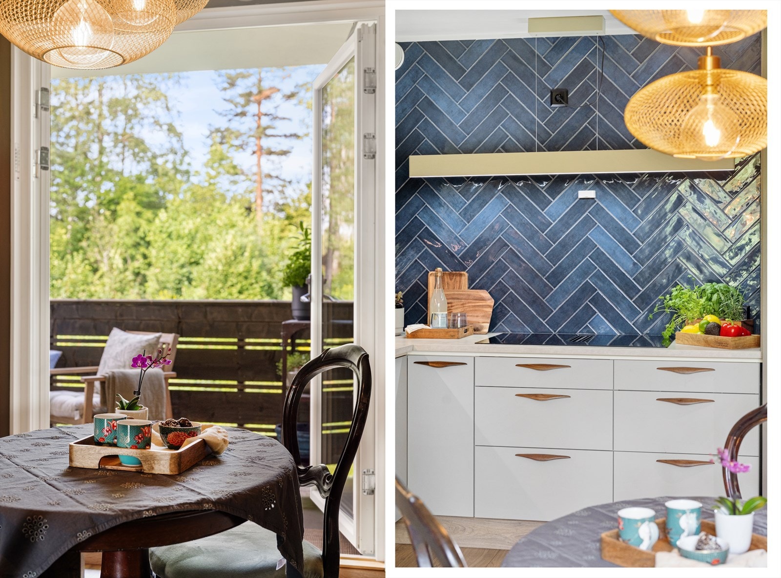 Kjøkkenet er koselig og svært praktisk med utgang til balkong, sitteplass, lekre veggfliser og integrerte hvitevarer. Galleribilde