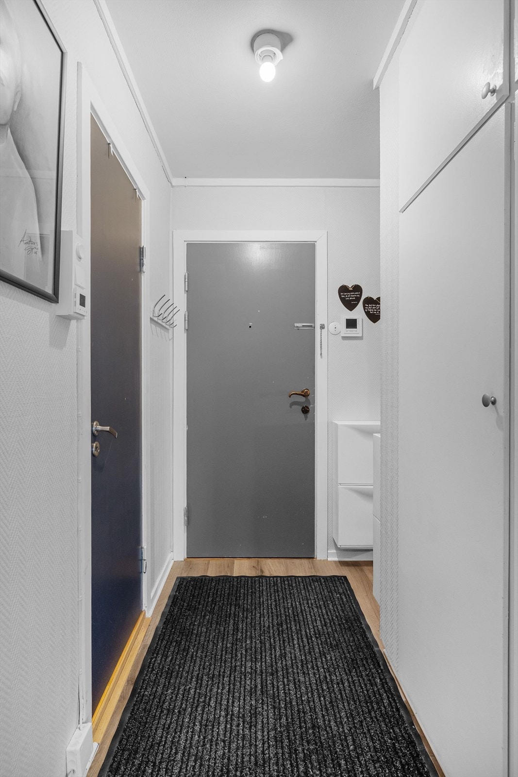 Entrèen er lys og har omkledningsmuligheter. Fra gangen har du sovealkoven til høyre og badet til venstre. Galleribilde