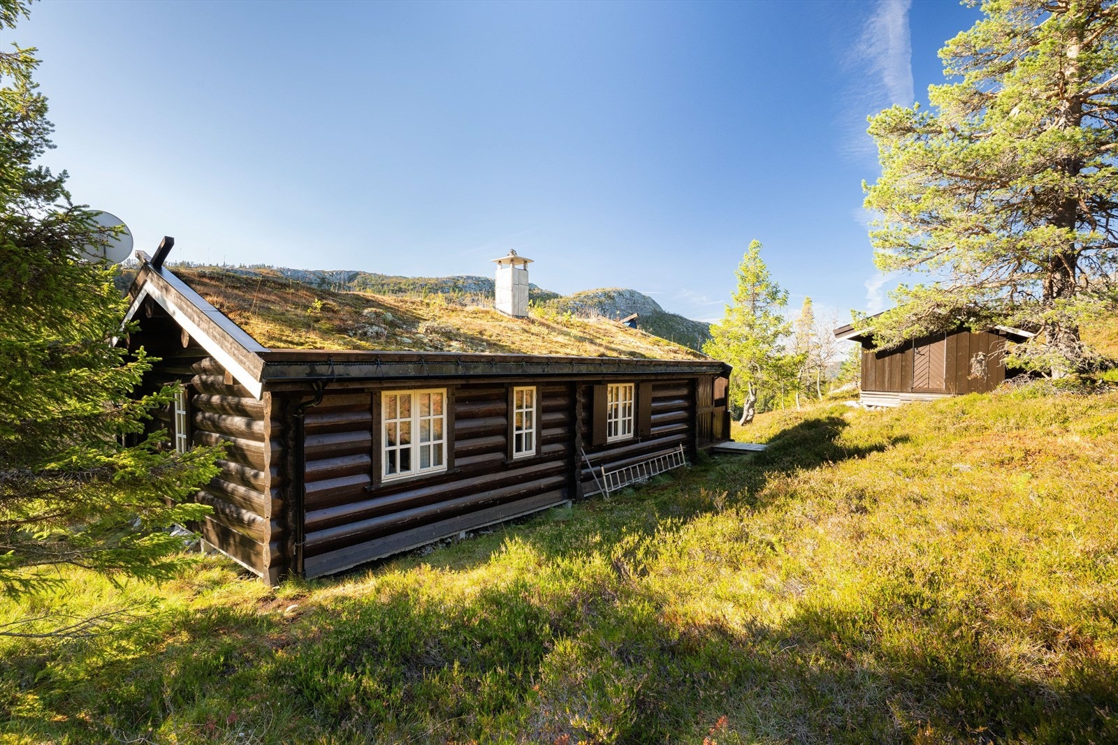 Eiendommen ligger idyllisk til, omgitt av skog og fjellterreng. Galleribilde