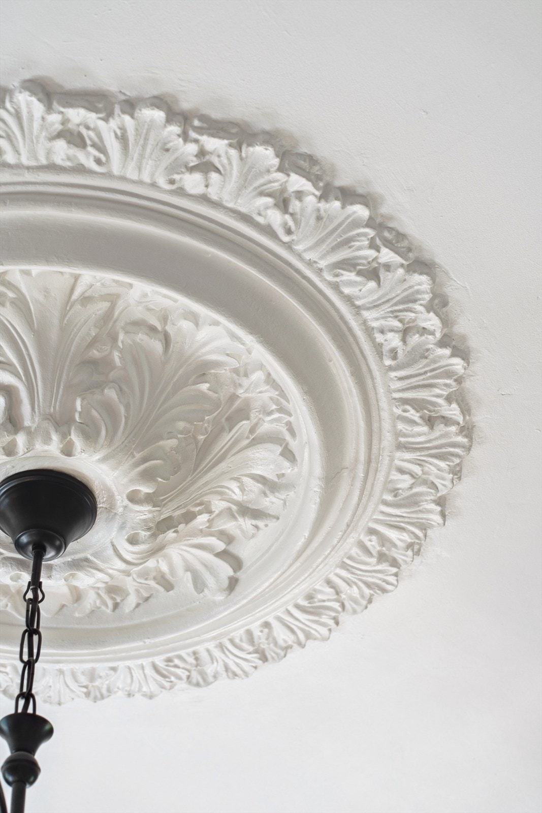 Rommet har vakker stukkatur og takrosett. Galleribilde