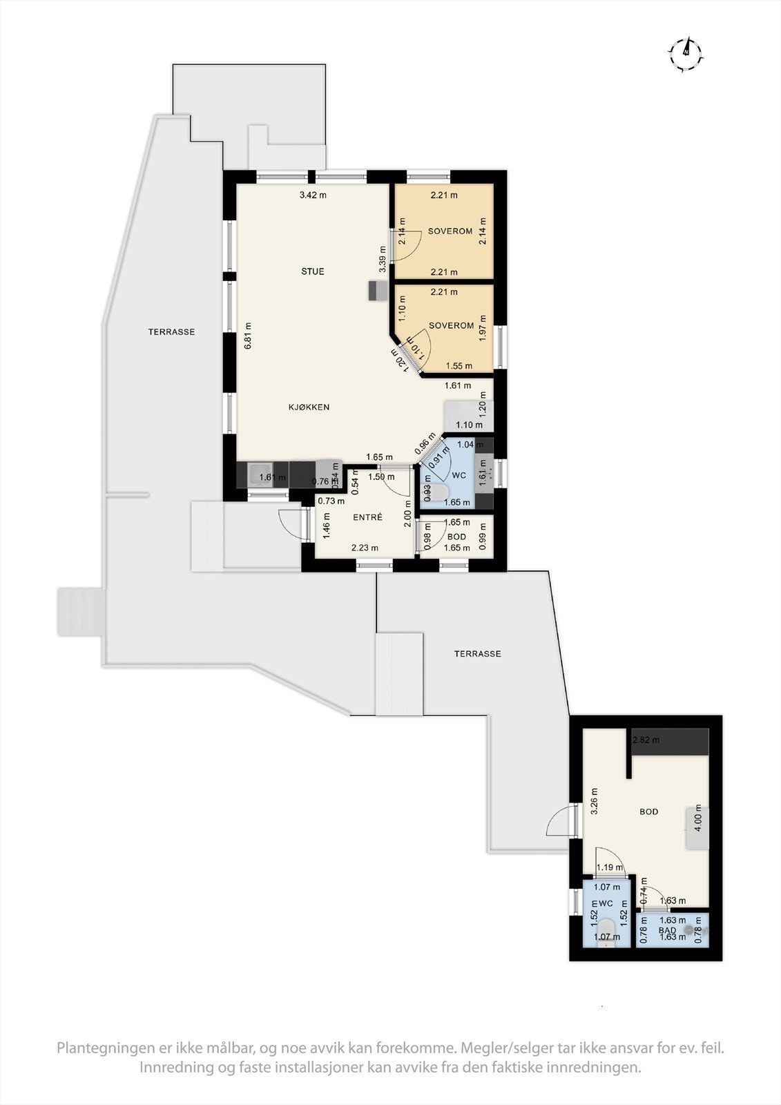 Plantegning 1. etasje, anneks samt terrasseareal. Galleribilde