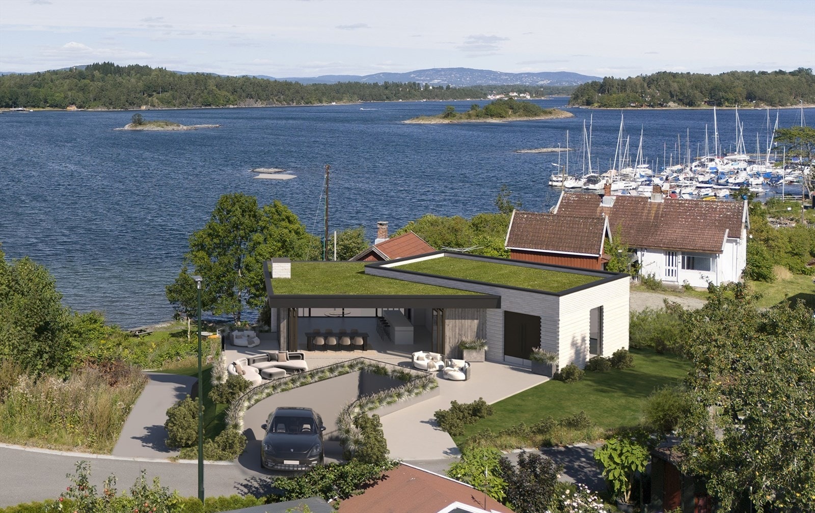 LIVSLØPSSTANDRAD: Drømmer du om en eksklusiv arkitekttegnet bolig ved sjøen? Nå har du en sjelden mulighet til å skape ditt eget hjem helt ved vannkanten. Galleribilde