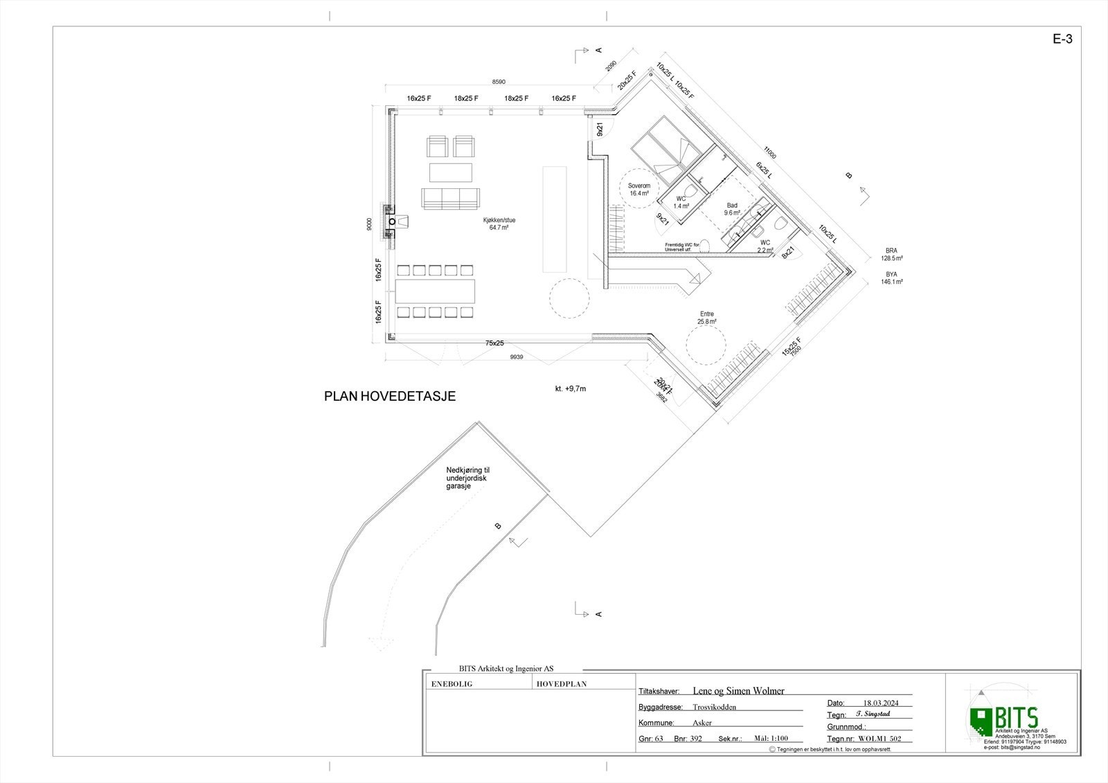 Rammetillatelse - Plantegning av hovedetasjen. Galleribilde