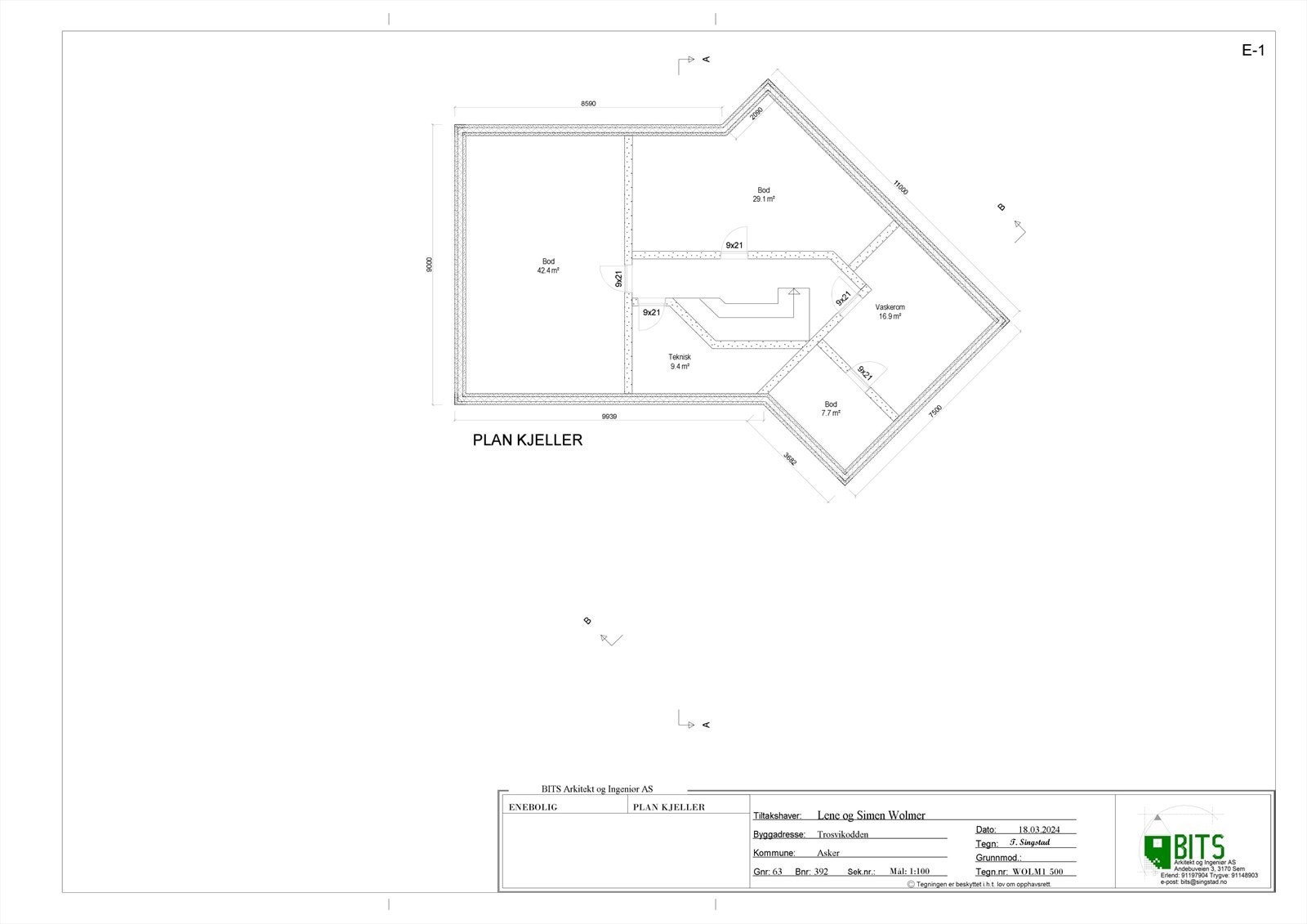 Rammetillatelse - Plantegning av kjelleretasje. Galleribilde