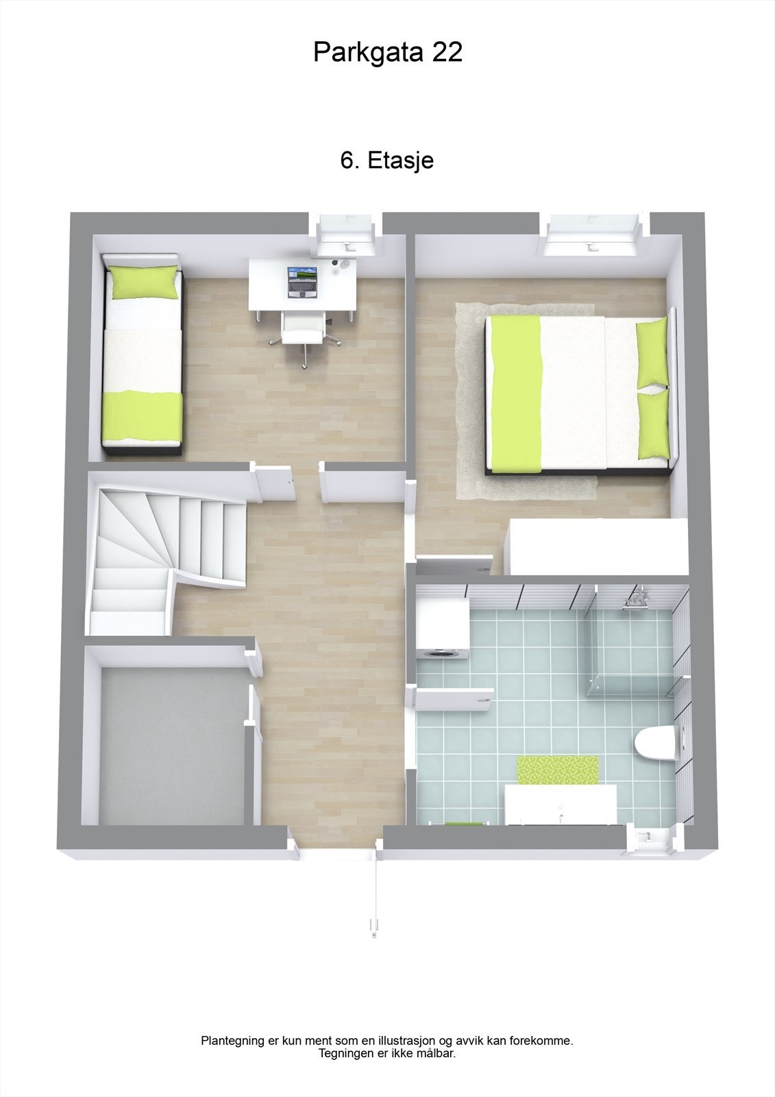 3 D plantegning 6. etasje Galleribilde