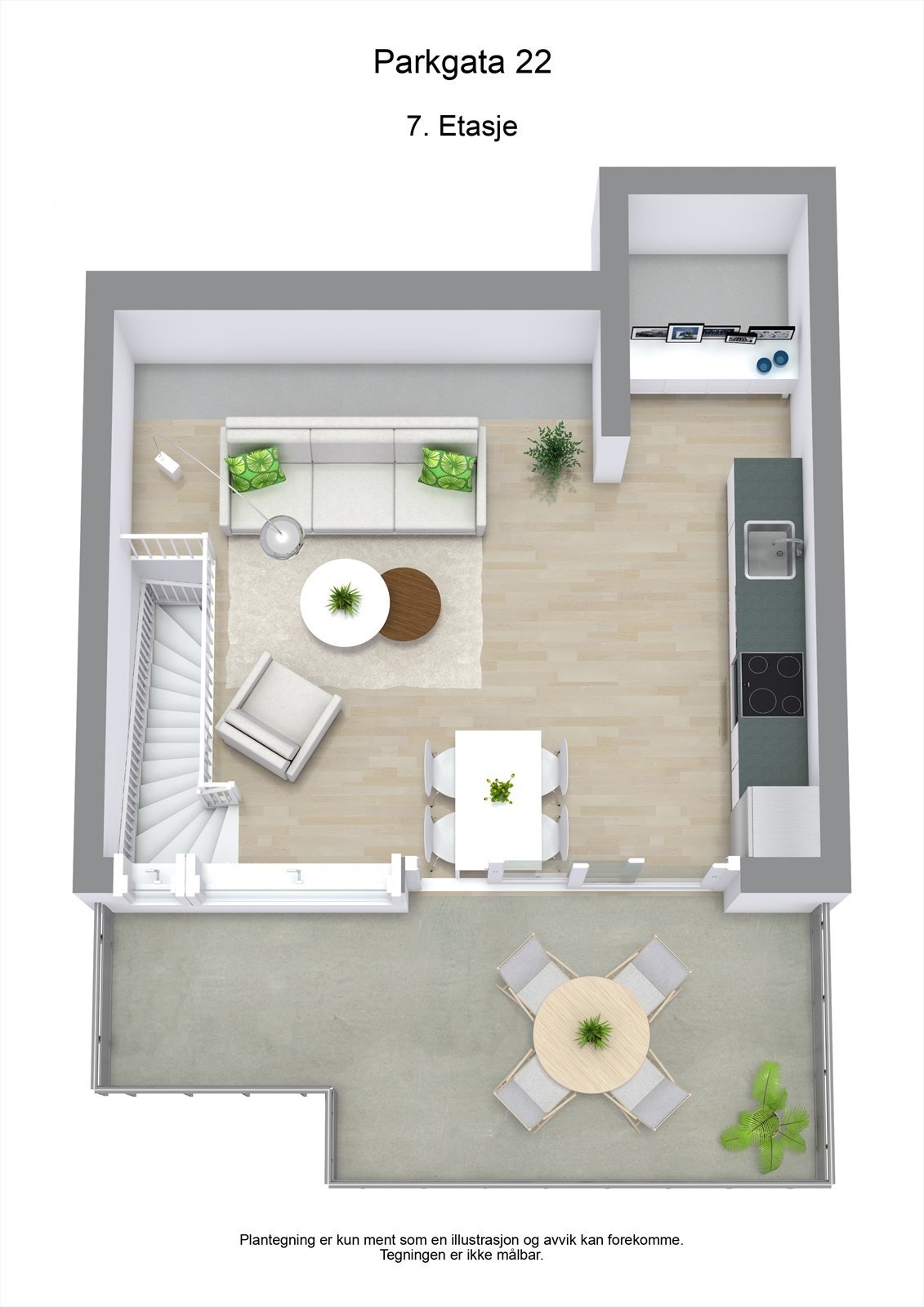3 D plantegning 7. etasje Galleribilde