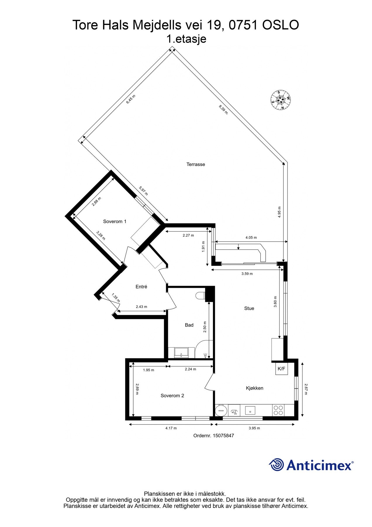 Leiligheten har en praktisk planløsning med entré, bad, stue/kjøkken, to soverom og bod. Galleribilde