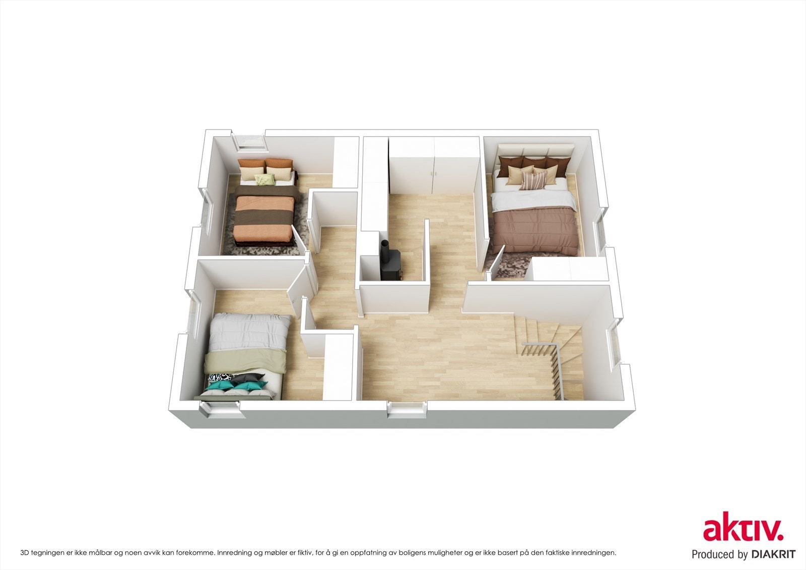 Plantegning i 3D for 2. etasje. Galleribilde