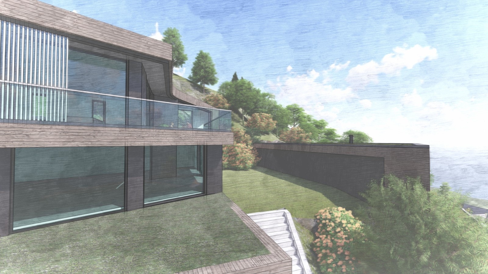 - Byggene er tegnet slik at begge vil få fri utsikt mot Nordåsvannet fra hovedetasjen hvor stue og kjøkken befinner seg (Skisse laget av Norconsult) - Galleribilde