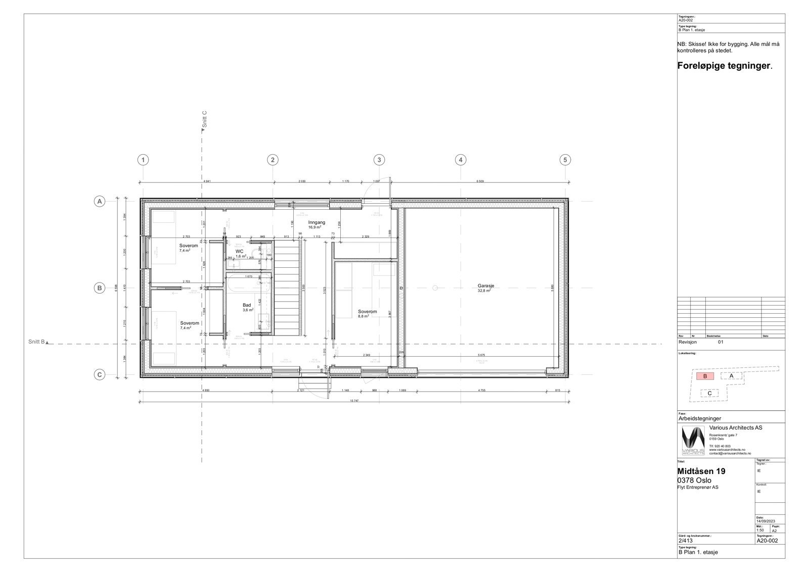 Plantegning 1. etasje Galleribilde