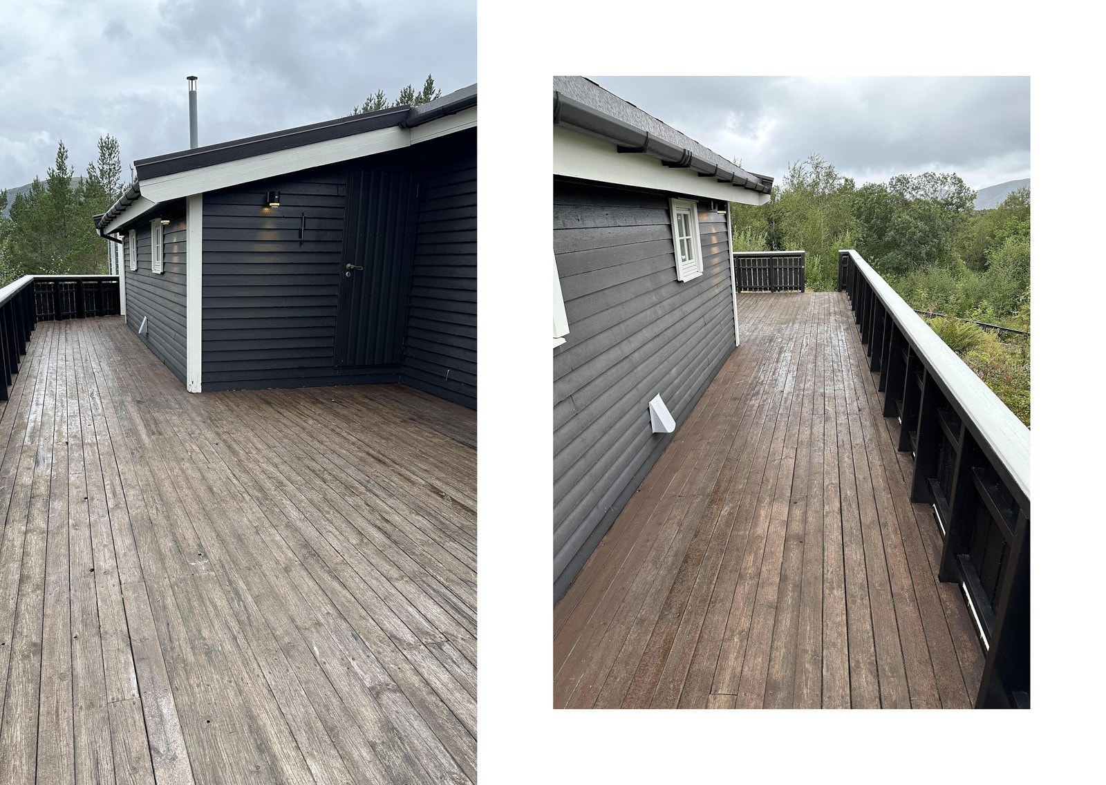 Selgers egne bilde etter beising av hytte, terrasser og gelender. Galleribilde