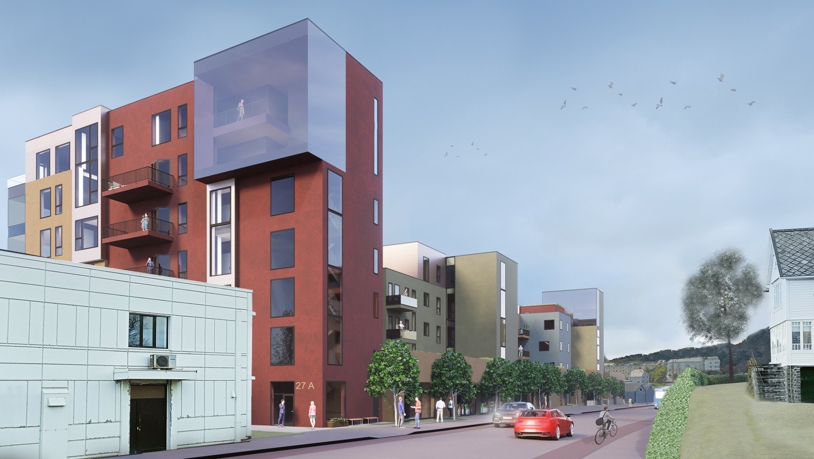 Illustrasjon sett fra Tonningsgate øst. Illustrasjon: Kibsgaard-Petersen. Galleribilde