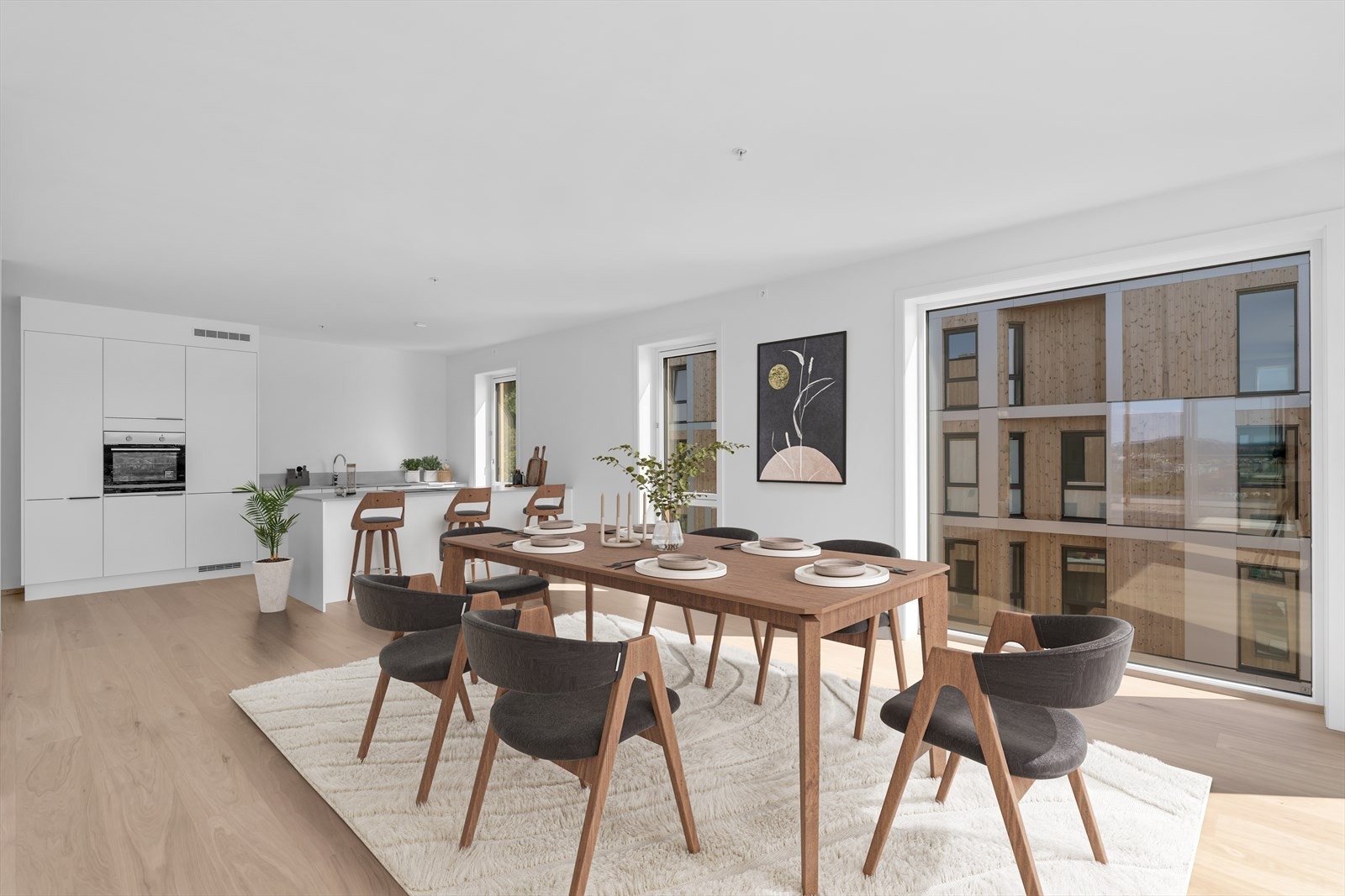 Plass til stort spisebord ved kjøkken
(Digital styling) Galleribilde