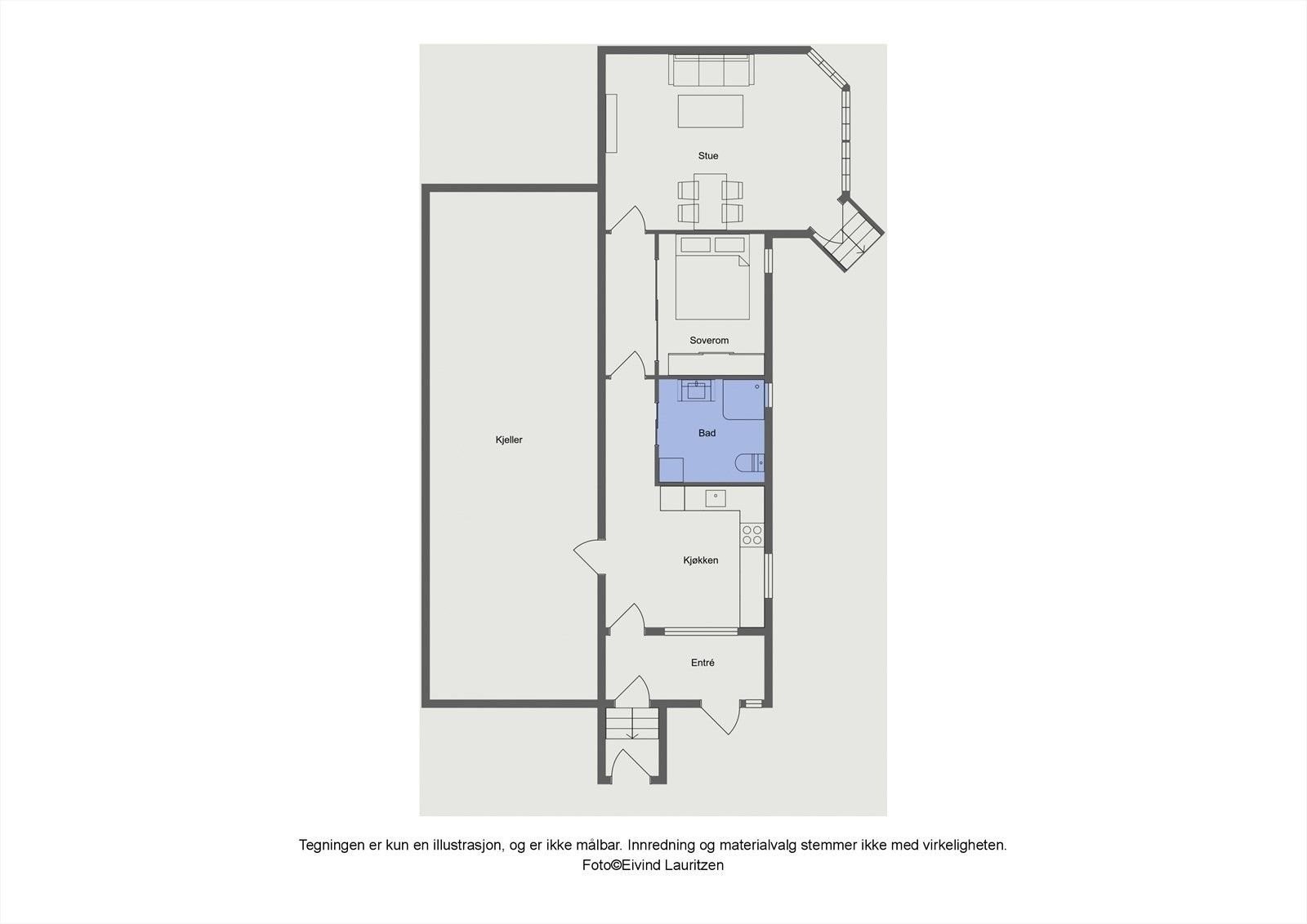 Utleiedel i sokkeletasje med utgang til terreng og egen solrik terrasse. Galleribilde