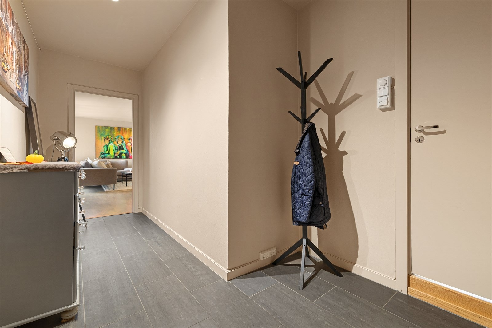 Det er mulighet for å innrede med garderobeskap eller kommode til oppbevaring av yttertøy og sko Galleribilde