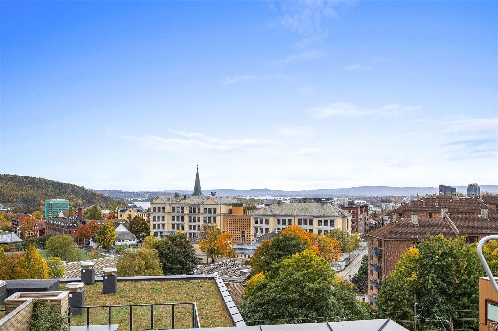 Utsikten strekker seg vidt over byens tak Galleribilde