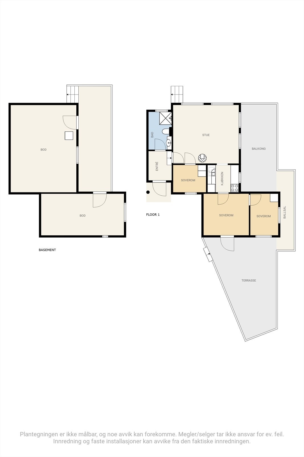 Plantegninger kjeller og 1. etg. Galleribilde