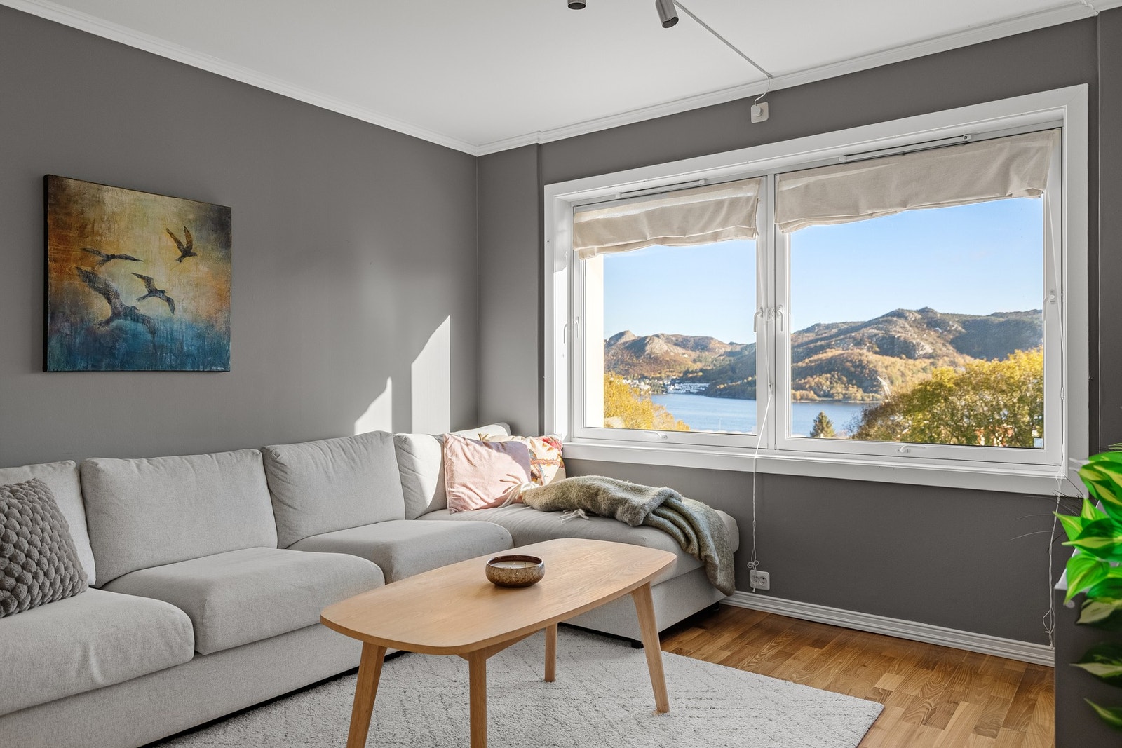 Store vindusflater gir rikelig med dagslys og luftig atmosfære, og planløsningen er praktisk og lettstelt. Galleribilde