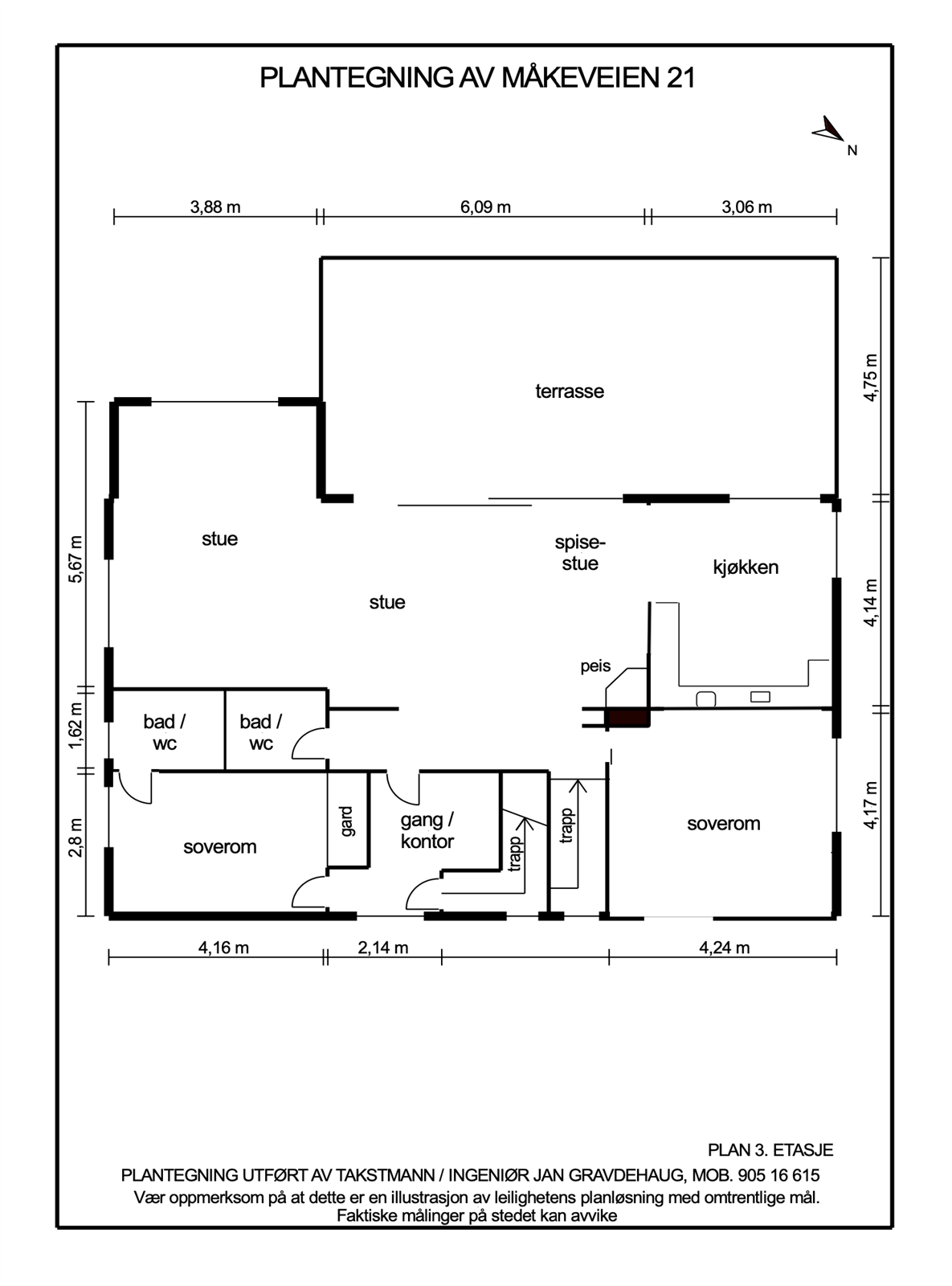 Alternativ planskisse med 2 soverom og 2 bad på hovedplan. Galleribilde