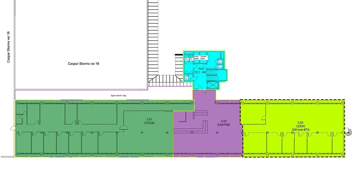 Plantegning 3. etasje - ledig 330 kvm BTA kontor Galleribilde