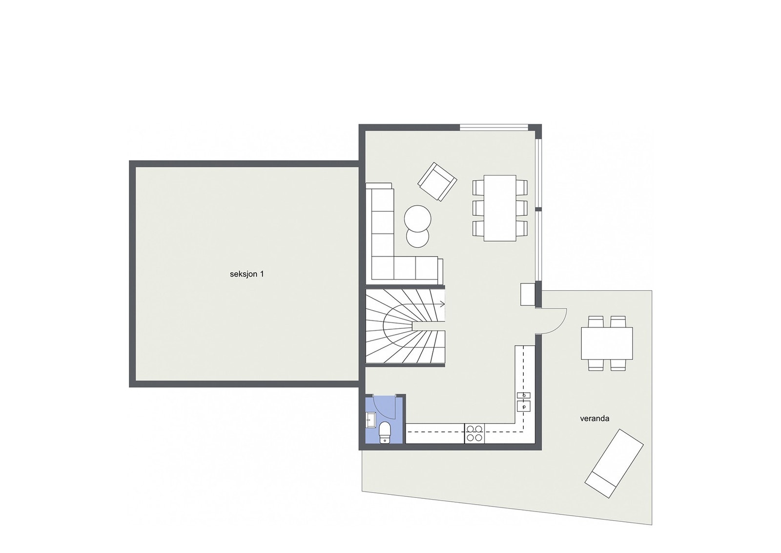 2. etasje - stue, kjøkken og toalettrom. Galleribilde