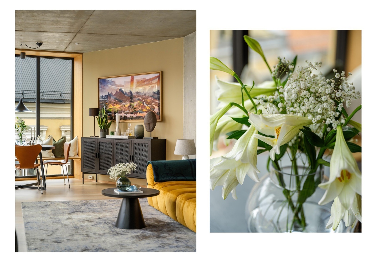 I taket langs vinduene er det innfelte spotter for ekstra stemning. Galleribilde