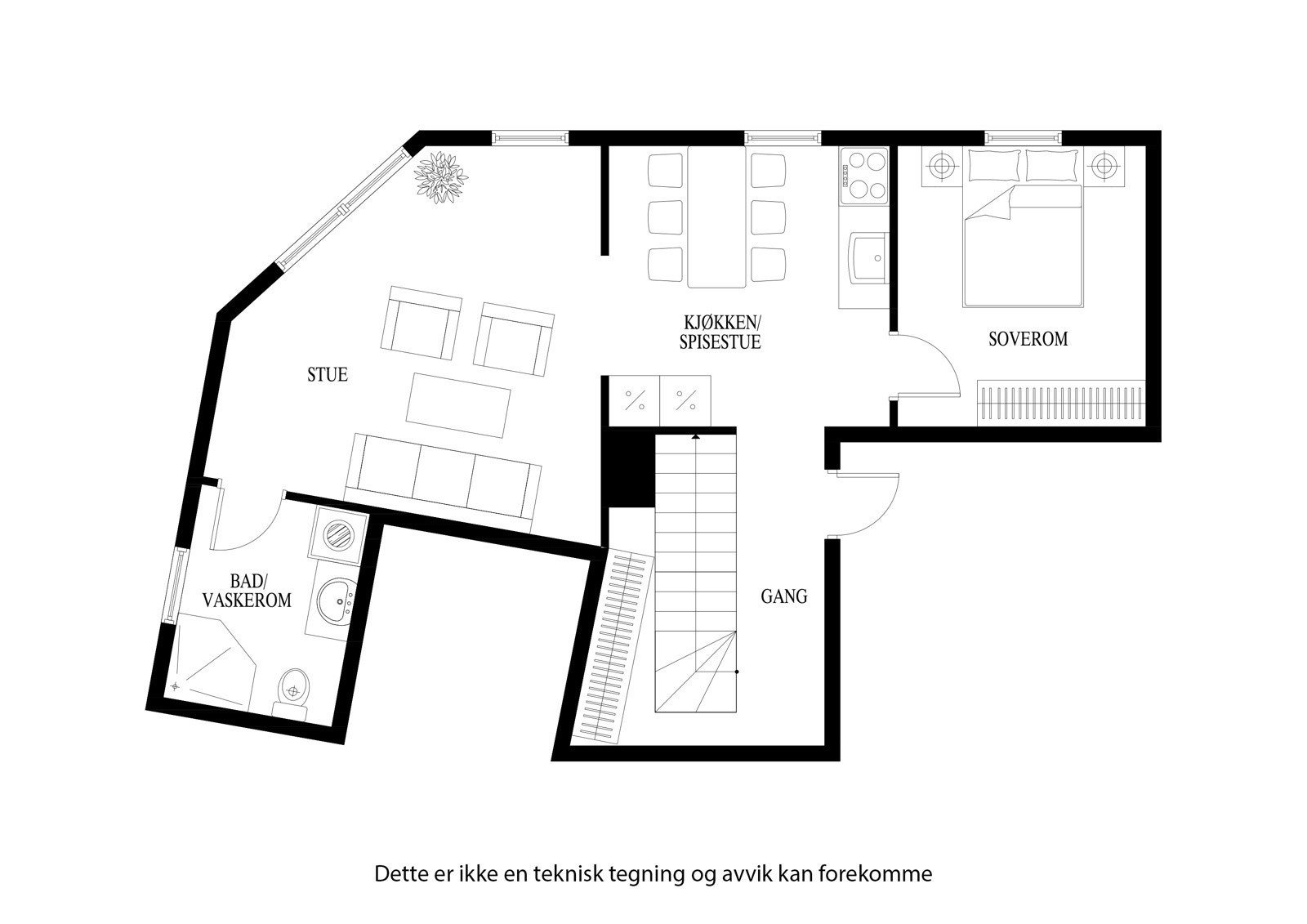 Planløsning for hovedetasjen (2.etasje i bygningen) Galleribilde