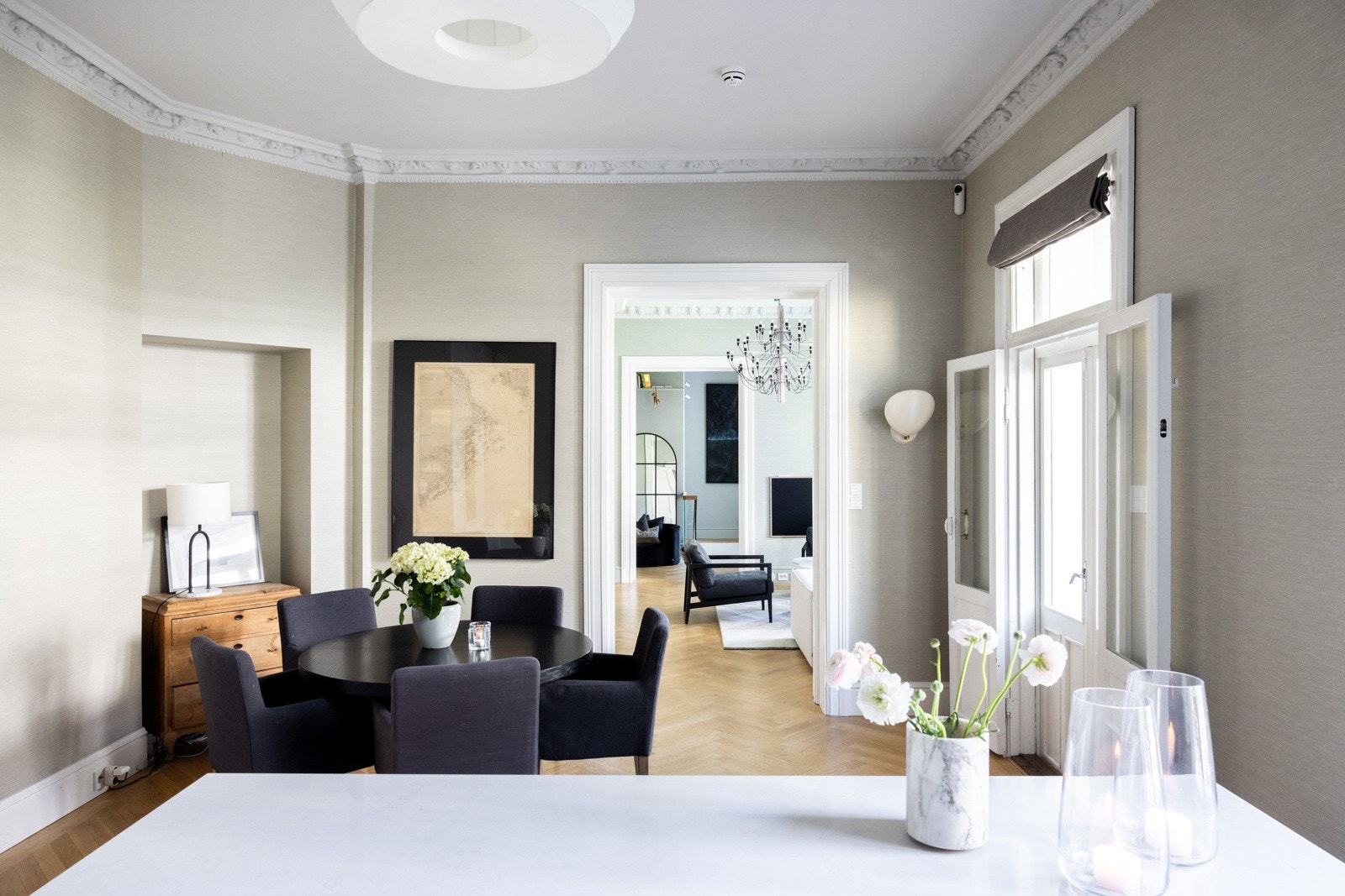 Stukkaturen i første etasje er restaurert